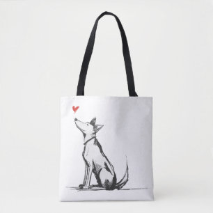 Tote Bag Chien avec cœur – Esquisse d'animal d'amour minima
