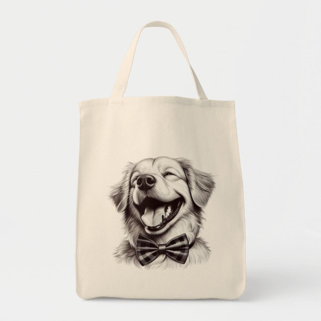 Tote Bag chien avec cravate arc rire (Devant)