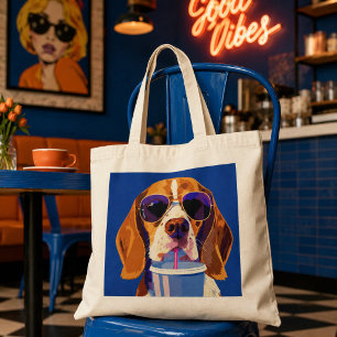 Tote Bag Chien Beagle Cool Buvant du Soda Ambiance Été