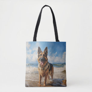 Tote Bag Chien berger allemand à la plage