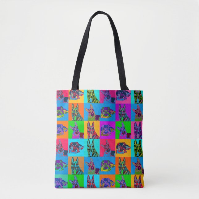 Tote Bag Chien berger allemand - Grille d'art pop (Devant)