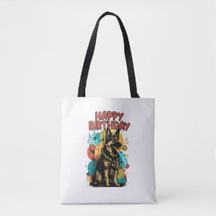 Tote Bag Chien berger allemand joyeux fête d'anniversaire S