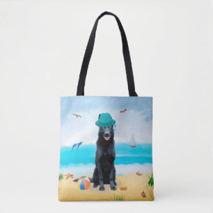 Tote Bag Chien berger allemand noir sur la plage