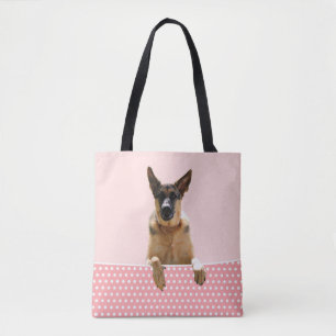 Tote Bag Chien berger allemand Pois roses