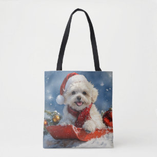 Tote Bag Chien Bichon Frise dans un traîneau Laissez tomber