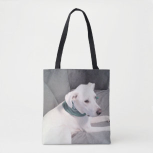 Tote Bag Chien blanc mignon vêtu d'écaille verte gris
