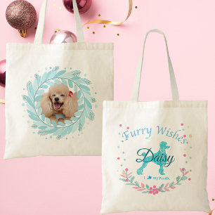 Tote Bag Chien Caniche Bleu Pastel Mignon Noël Personnali