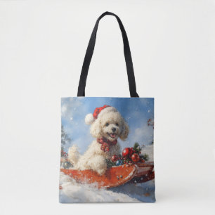 Tote Bag Chien Caniche dans un Traîneau Laissez Tomber la N