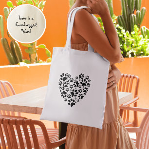 Tote Bag Chien Chat Empreintes de Patte Cœur Saint-Valentin