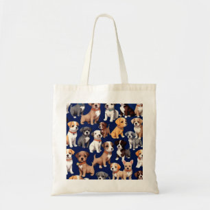 Tote Bag Chien Chien Chien bleu de la marine Design Motif