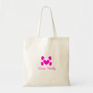 Tote Bag Chien coeur patte rose animal familier ajouter nom