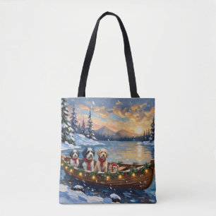Tote Bag Chien de berger anglais ancien Noël Bateau Fêtes