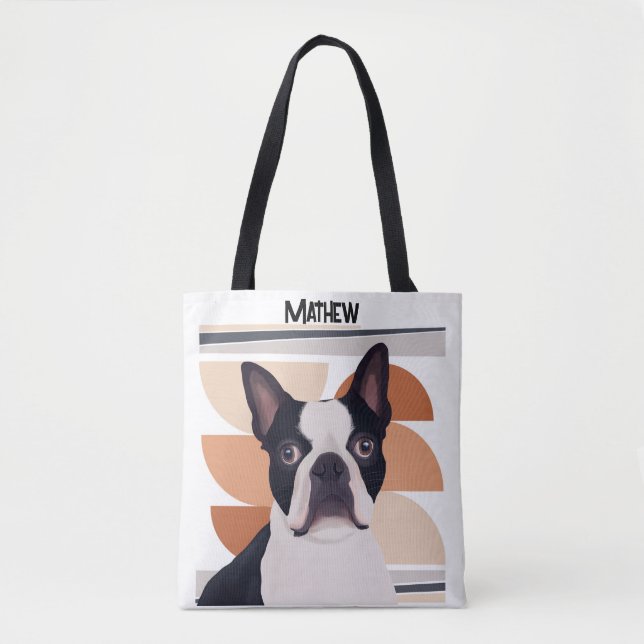 Tote Bag Chien de Boston Terrier - Orange Géométrique (Devant)