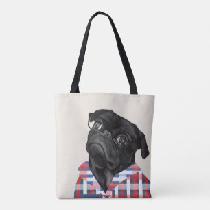 Tote Bag Chien De Carlin Noir Avec Lunettes Et Chemise