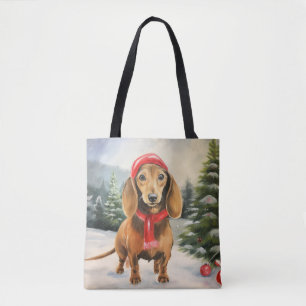 Tote Bag Chien de Dachshund à Noël de neige