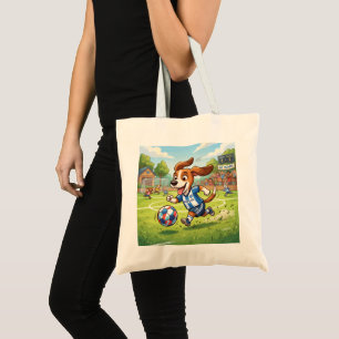 Tote Bag Chien de dessin animé jouant au football
