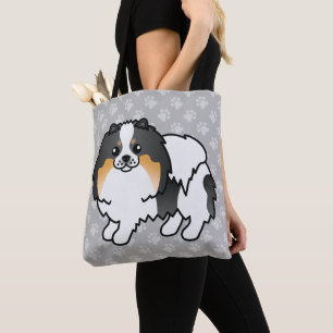Tote Bag Chien de dessin animé Poméranie à robe tricolore b