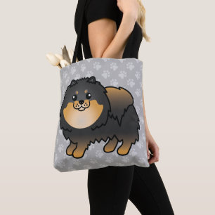 Tote Bag Chien de dessin animé Poméranie de couleur noir et