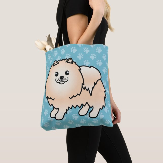 Tote Bag Chien de dessin animé Poméranie en manteau de coul (De près)