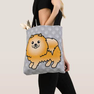 Tote Bag Chien de dessin animé Poméranie en manteau orange