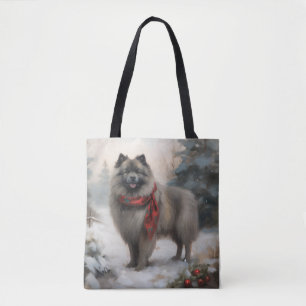 Tote Bag Chien de Keeshond à Noël de neige