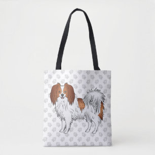 Tote Bag Chien de race Phalène jouet rouge sur empreintes d