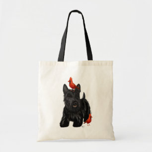 Tote Bag Chien de Scottie et oiseaux rouges