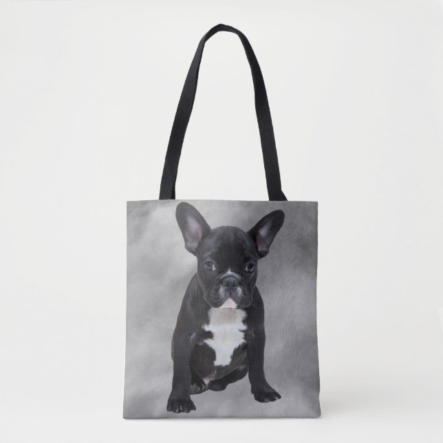 Tote Bag Chien de taureau français assis aquarelle peinture (Devant)
