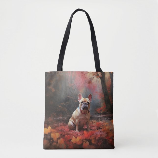 Tote Bag Chien de taureau français en automne Leaves automn (Devant)