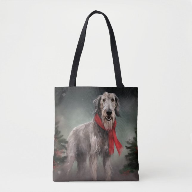 Tote Bag Chien de Wolfhound à Noël de neige (Devant)