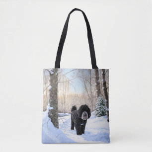 Tote Bag Chien d'eau portugais Noël neige laisse tomber