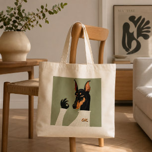 Tote Bag Chien Doberman drôle faisant le signe de la main O