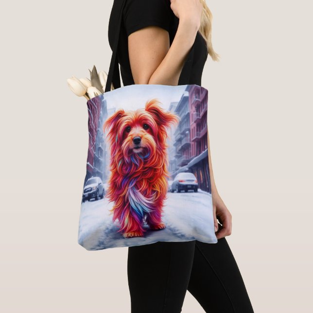Tote Bag Chien errant perdu dans la route blanche enneigée  (De près)