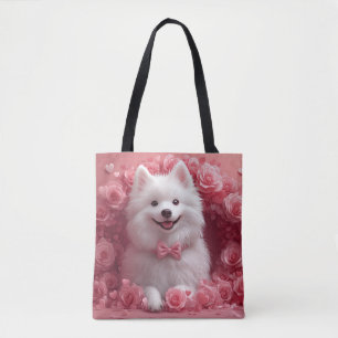 Tote Bag Chien Esquimau Américain avec des Roses - Saint-Va