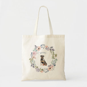 Tote Bag Chien floral de rottweiler de la jolie aquarelle