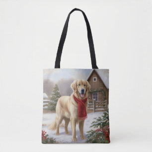 Tote Bag Chien Golden Retriever dans la neige de Noël