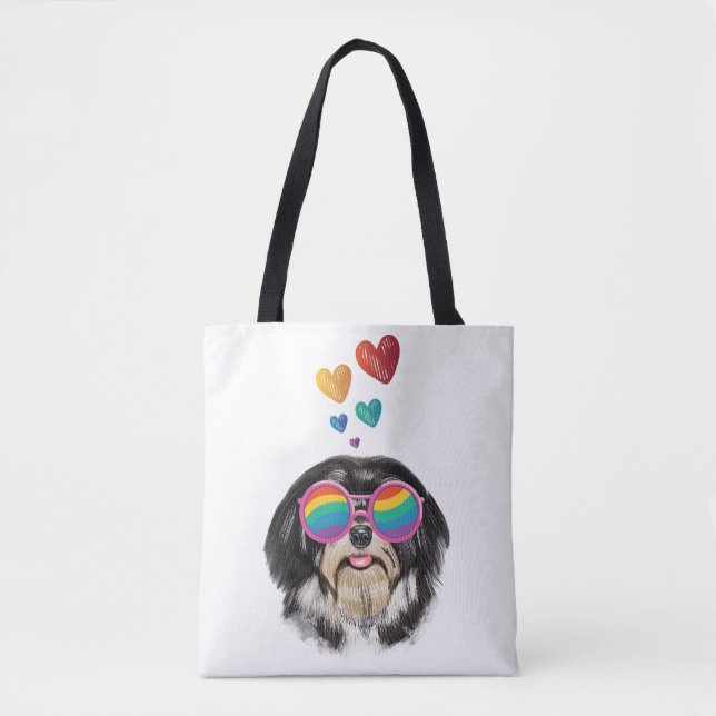 Tote Bag Chien Havanais avec coeur Saint Valentin (Devant)
