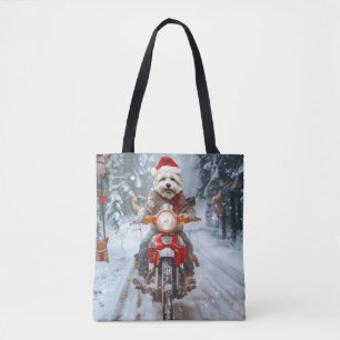 Tote Bag Chien maltais faisant du moto Noël