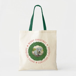 Tote Bag Chien mignon dans la couronne de Noël Photo person
