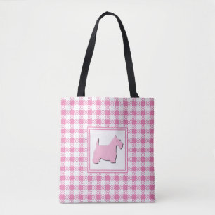 Tote Bag Chien rose de Scottie de plaid de Buffalo