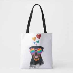 Tote Bag Chien Rottweiler avec coeurs Saint-Valentin