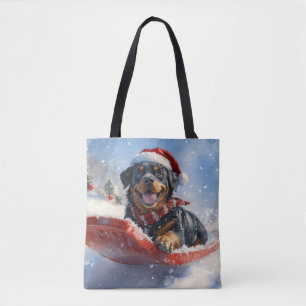 Tote Bag Chien Rottweiler en Traîneau Qu'il neige Noël