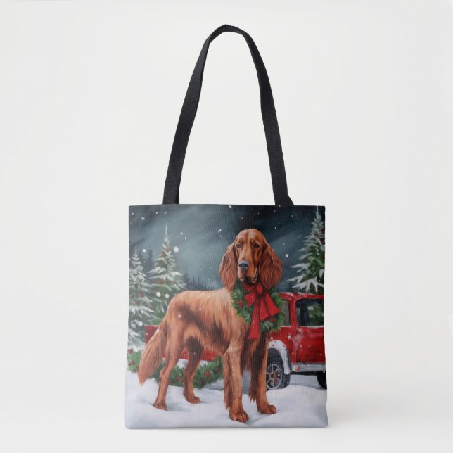 Tote Bag Chien rouge irlandais à la neige Noël (Devant)