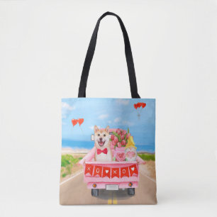 Tote Bag Chien Shiba Inu Camion de la Saint-Valentin Cœurs