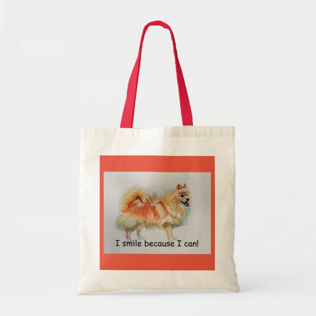 Tote Bag Chien Spitz Allemand "Je souris parce que je peux  (Devant)