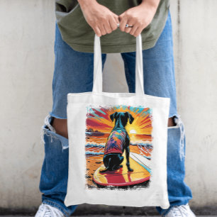 Tote Bag Chien surfing joli coloré dessin animé