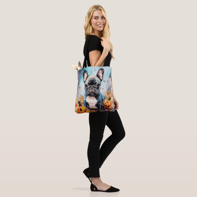 Tote Bag Chien-taureau français d'Halloween avec la peur Ci (Sur le modèle)