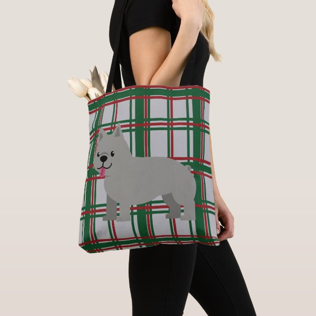 Tote Bag Chien-taureau français gris, Jeu de Noël (De près)