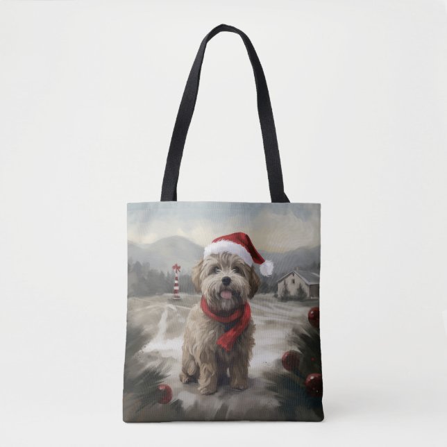 Tote Bag Chien Yorkipod en Noël de neige (Devant)