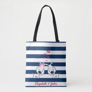 Tote Bag Chiens Adorables en Amour sur Personnalisé Rayé